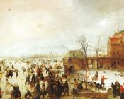 城镇附近冰面上的一幕 - 亨德里克·艾弗坎普